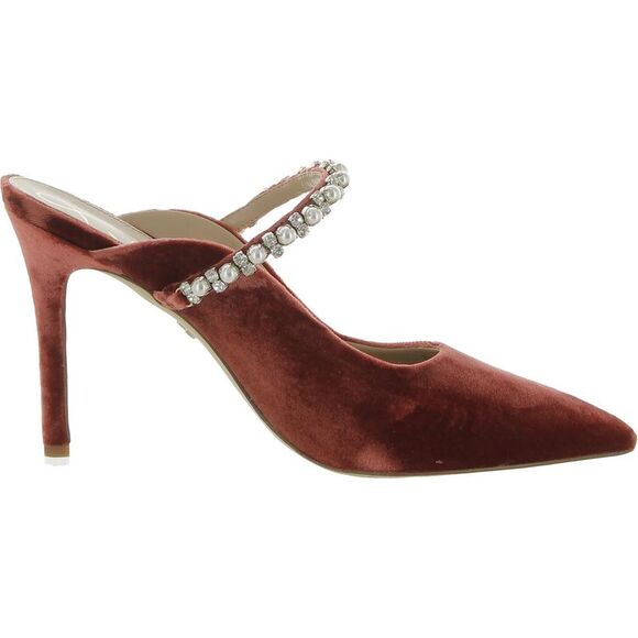 Sam Edelman Womens Hyland Red Embellished Velvet Mules Shoes NWT - Picture 2 of 3